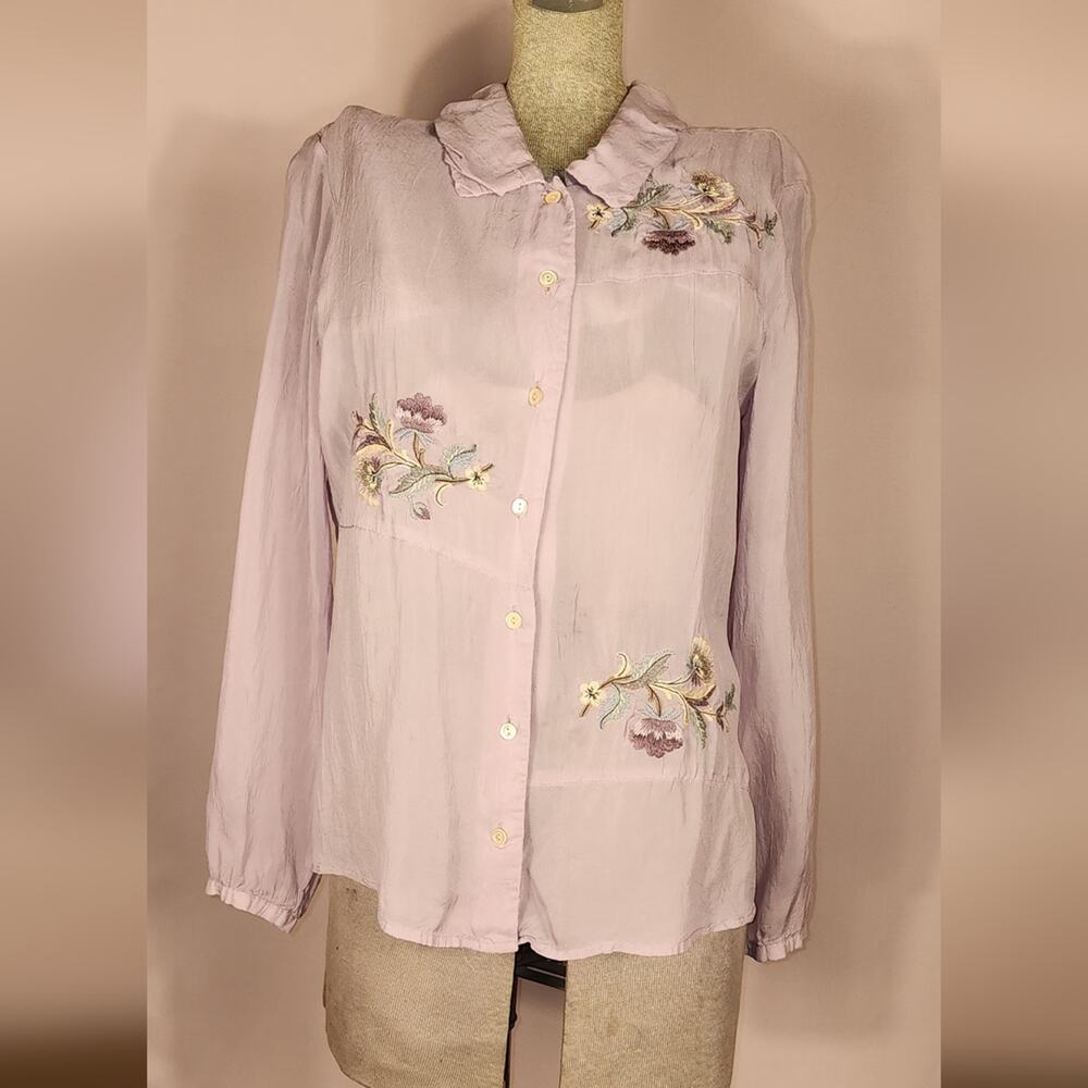 J. Jill Top Womens M Embroidered Long Sleeve Button Down light Purple fairycore - Picture 5 of 9